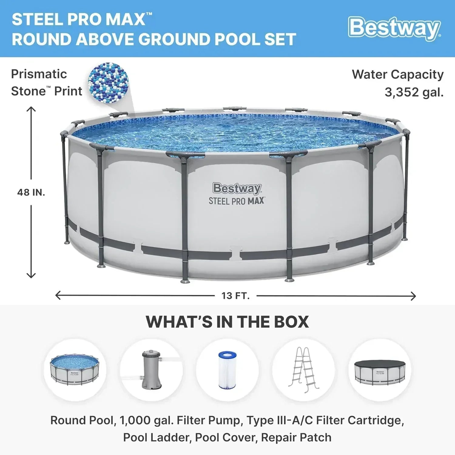 Steel Pro MAX 14 Foot x 48 Inch Round Metal Frame Above Ground Outdoor Swimming Pool Set