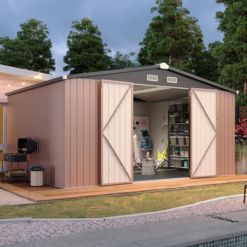 Aoxun 7.4x5.3FT Shed with Floor Galvanized Steel Outdoor Storage Shed Metal Garden Shed