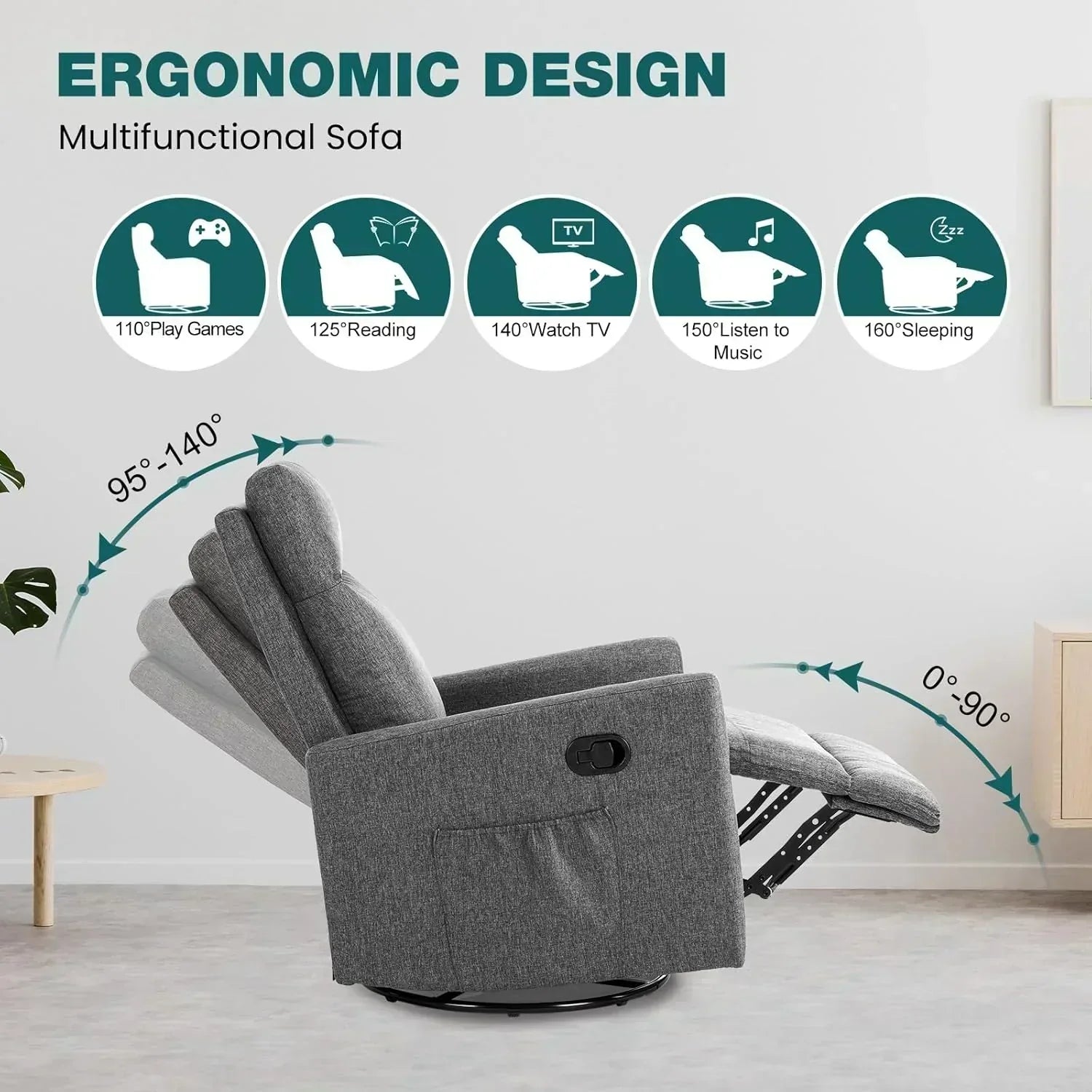 Swivel high-back rocking chair with footrest padded glider baby chair with comfortable deep seat