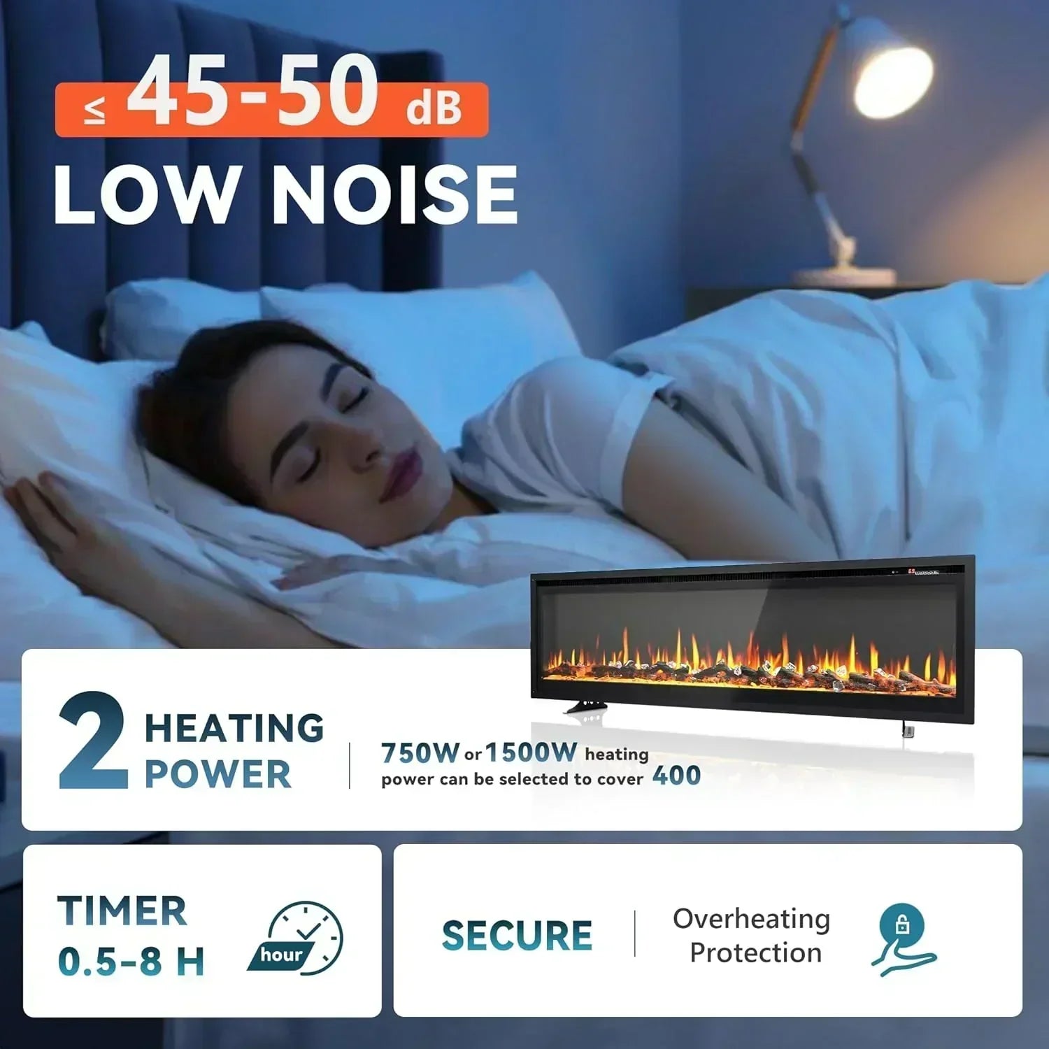 EUHOMY 50 Inch Electric Fireplace Wall Recessed Adjustable Flame Color Fireplace Heater
