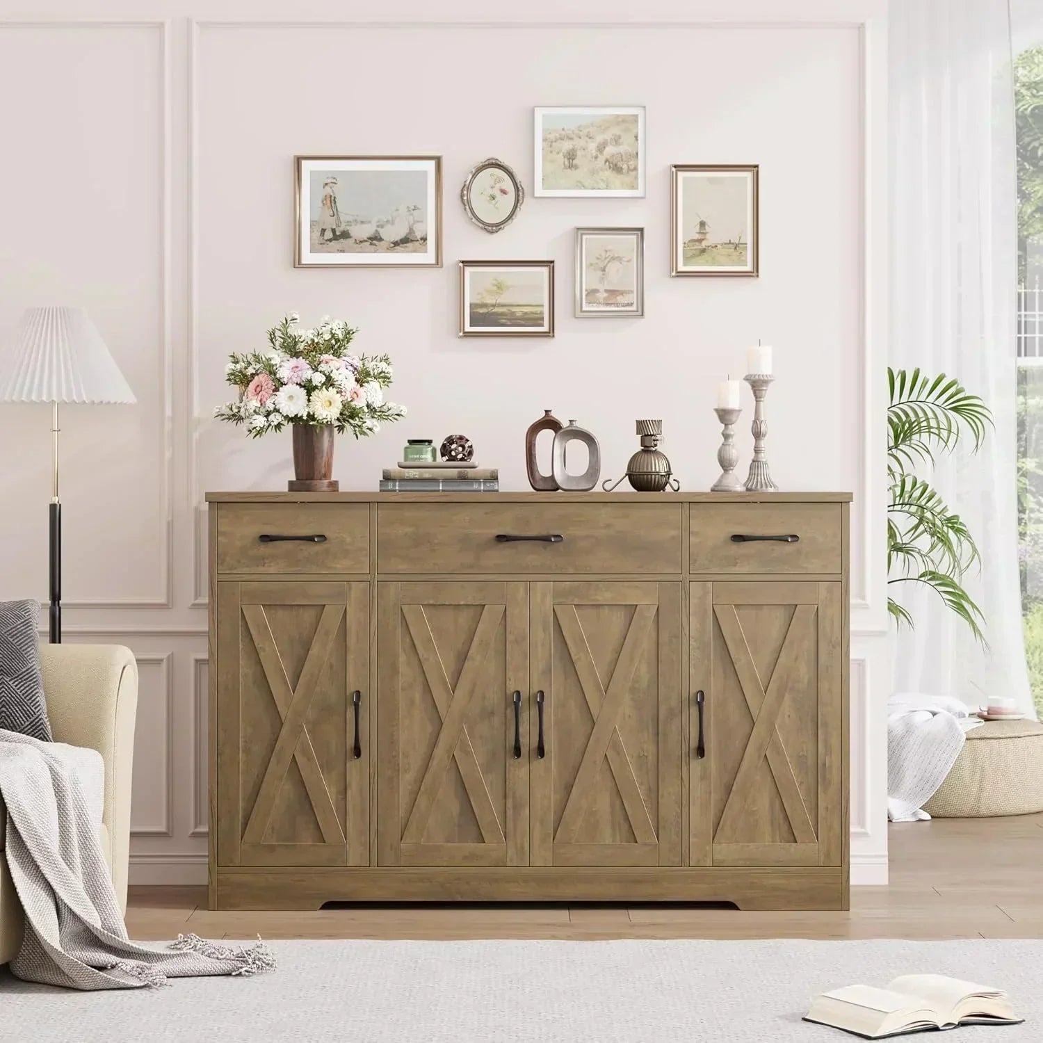 Sideboard with drawers large 55-inch sideboard modern farmhouse wood kitchen dining table