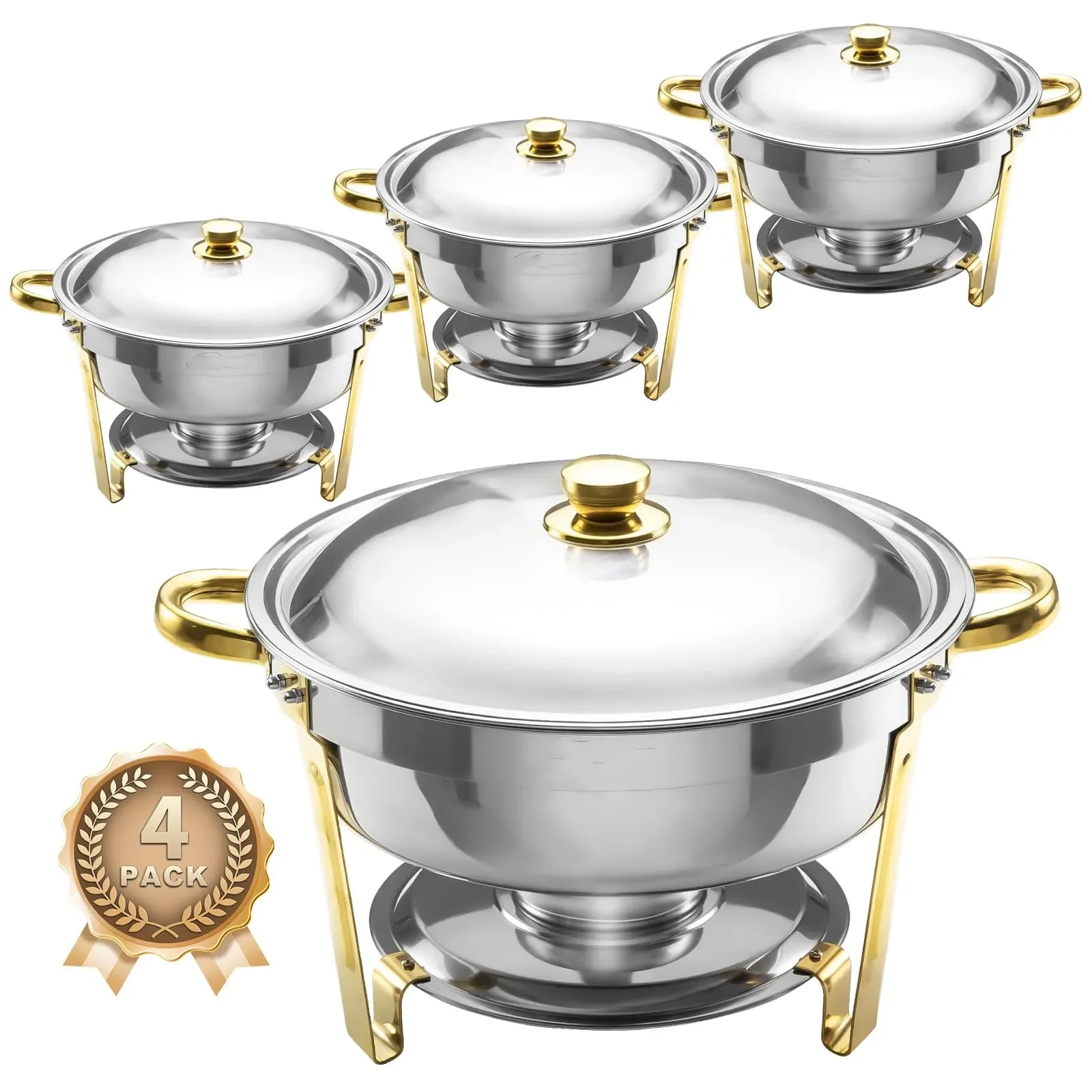 Chafing Dishes for Buffet 4 Pack, 6QT Round Chafing Dishes for Buffet [Elegant Gold and Silver Colors] Stainless Steel Chafing Dish Buffet Set for Any Party