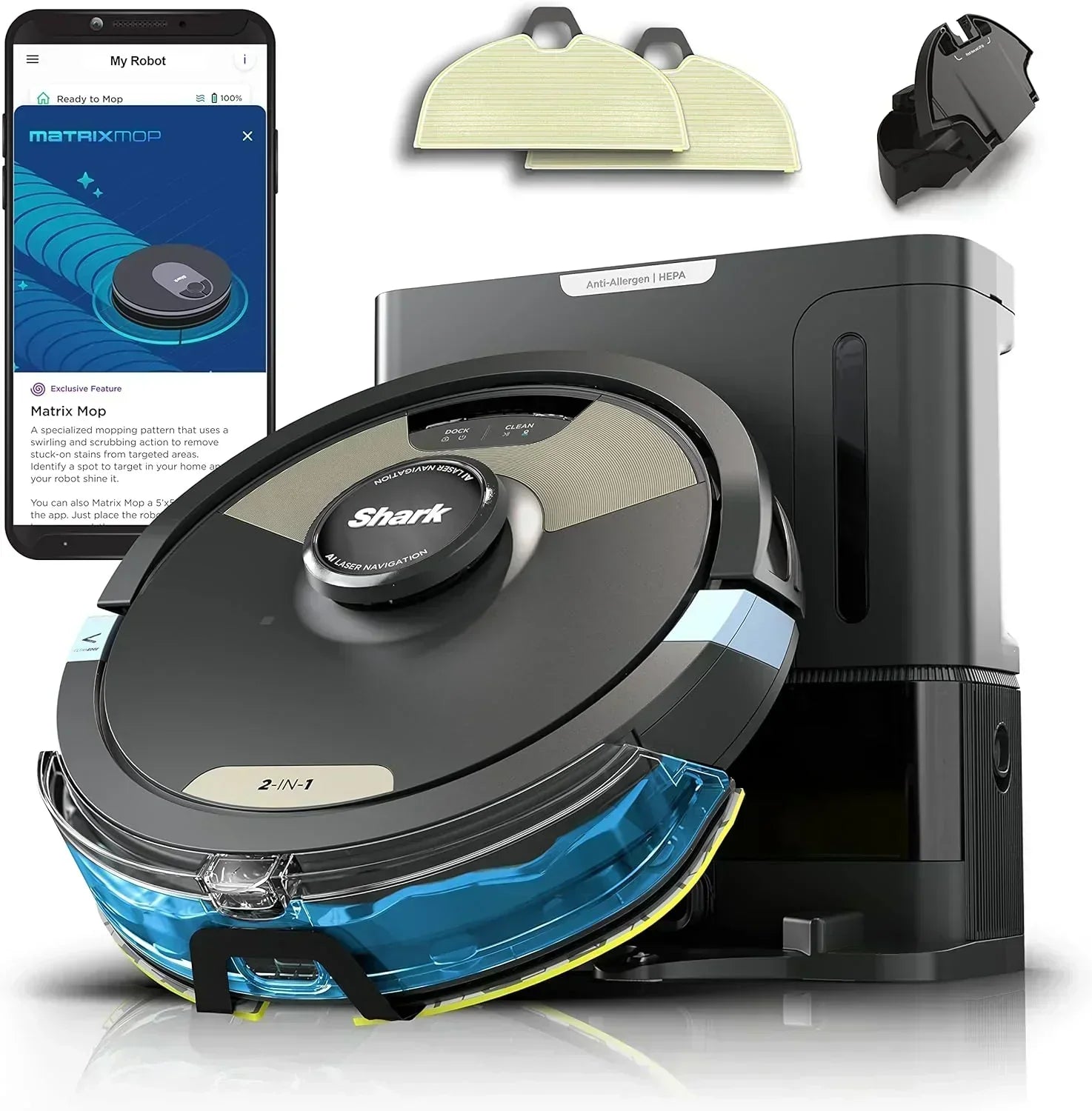 Robot Vacuum & Mop Combo Powerful Suction Matrix Plus 60-Day Debris Capacity