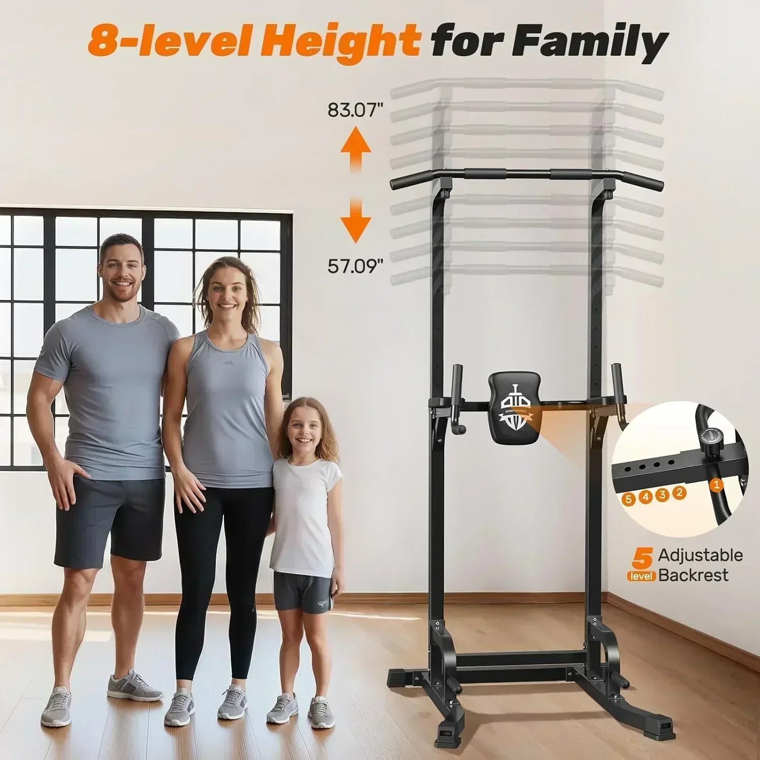 Sportsroyals Power Tower Pull Up Bar Station 450 lbs stable suspended immersion tilt station