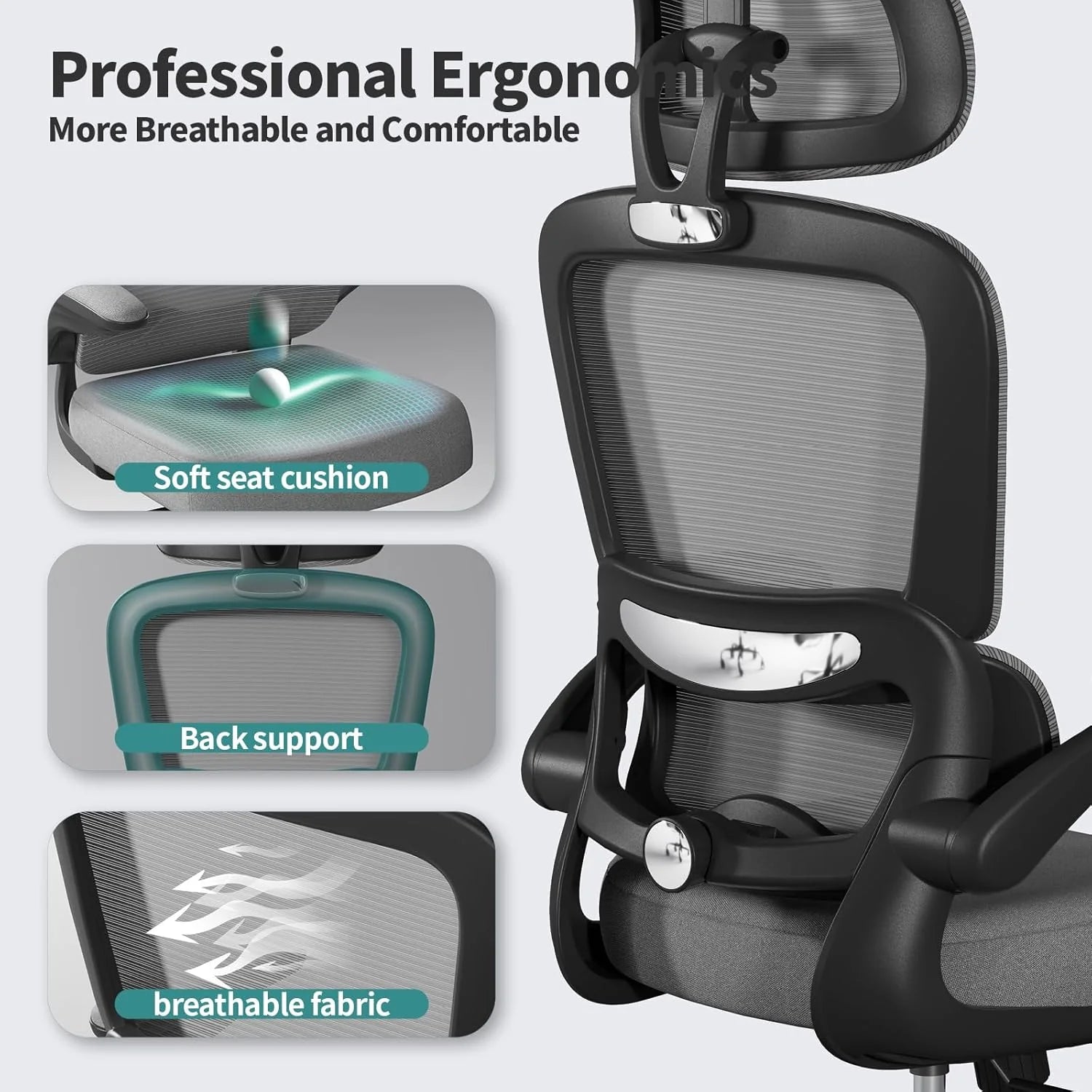 Office Chair Ergonomic Desk Chair, 330 lbs Home Mesh Desk Chair with Wheels, Comfortable Gaming Chair, High Back Office Chair