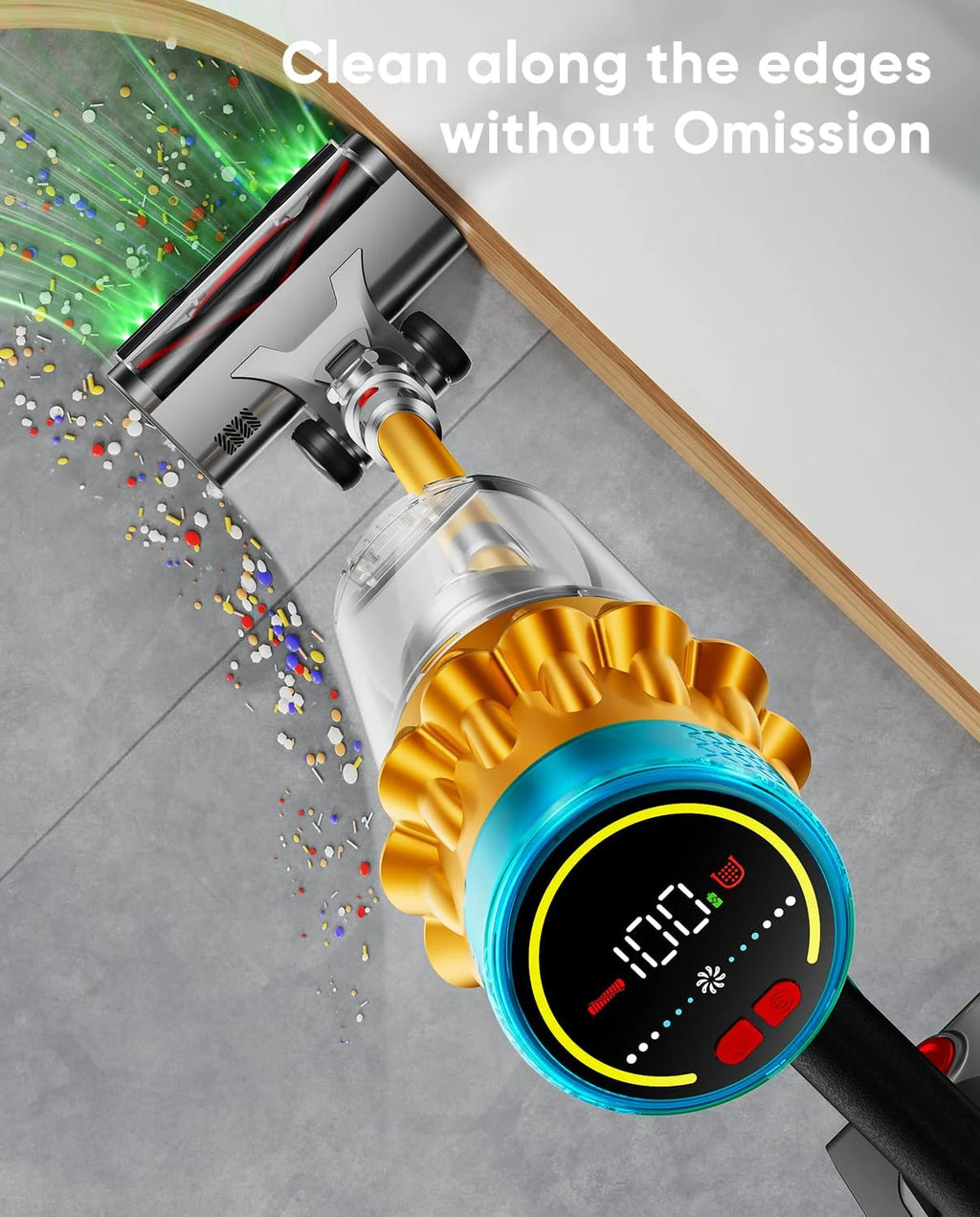 Cordless Vacuum Cleaner, 650W/55KPA/70 Mins Vacuum Cleaners for Home with Self-Standing, Anti-Tangle Brush, Smart Display and 1.8L Cup Cordless Stick Vacuum Cleaner for Pet Hair/Carpets