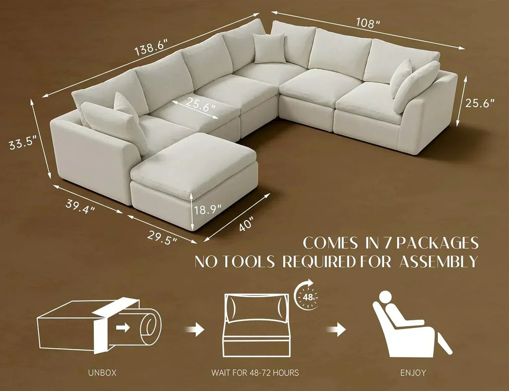 110 inch cloud sectional sofa for living room convertible L-shaped sofa 3 seater sectional sofa
