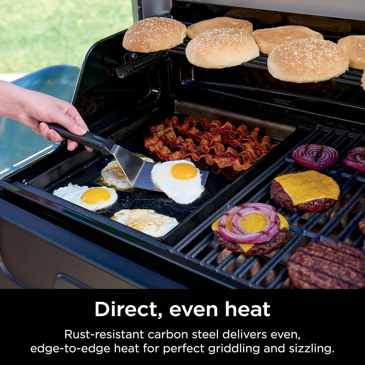 Ninja FlexFlame, Grill and Smoker, Electric and Propane Grill, Roaster, BBQ Grill, 5-in-1 Cooking System, 3 Burner, Digital Control, Outdoor Cooking, Griddle, Pizza Maker, Stainless Steel, PG301