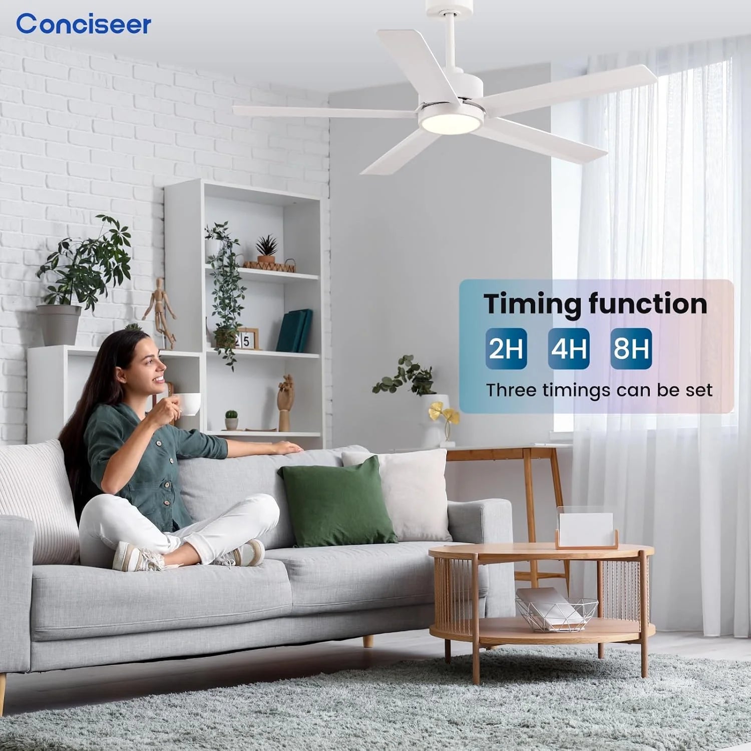 Modern Ceiling Fans with Lights, 72 Inch Ceiling Fan with Light and Remote, Bedroom Living Room Library Cafe Outdoor/Industrial,24W 3CCT Dimmable, 8 Blades 6 Speed Reversible Quiet DC Motor, Black