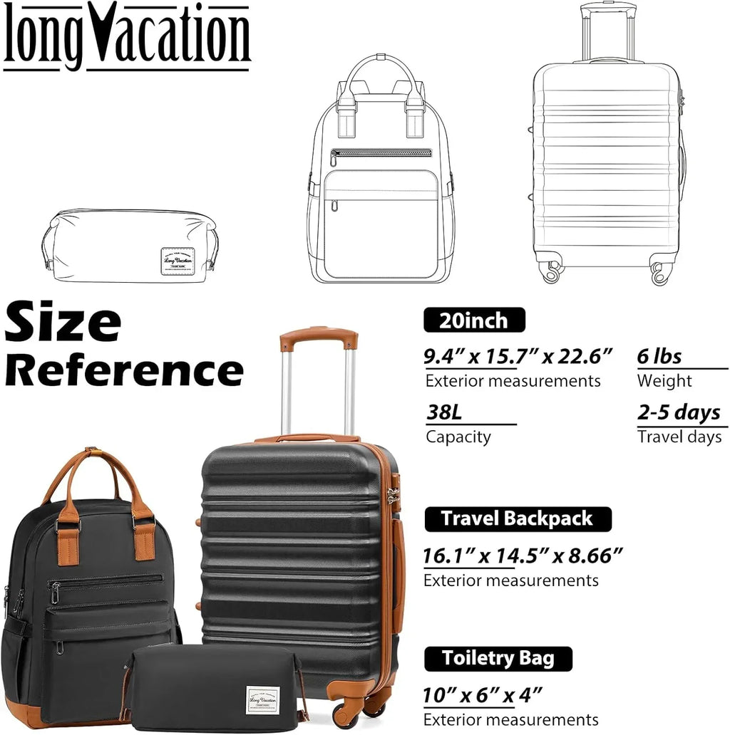 LONG VACATION 6 Piece Luggage Set Carry on Suitcase with ABS+PC hardshell Spinner Wheels