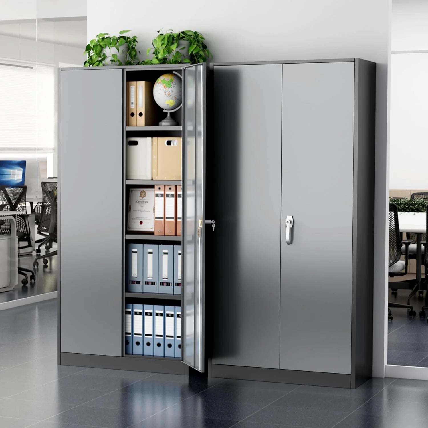 Greenvelly Metal Storage Cabinet, 72 Black Locking Metal Cabinet with 2 Doors and 4 Adjustable Shelves, Lockable Garage Storage Cabinets for Home Office, Garage, Kitchen, Living Room