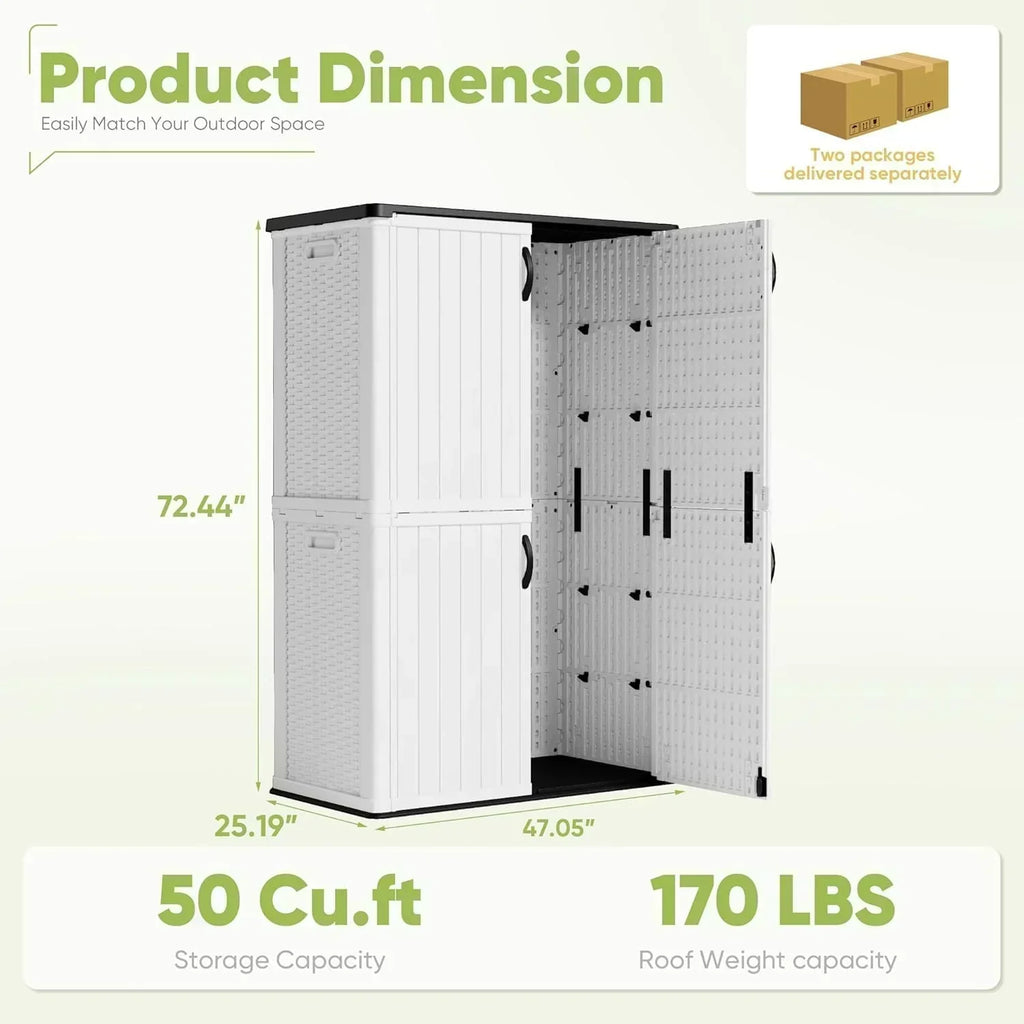 Devoko Outdoor Storage Cabinet 26 Cu Ft with Lockable Doors Horizontal Storage Shed Waterproof