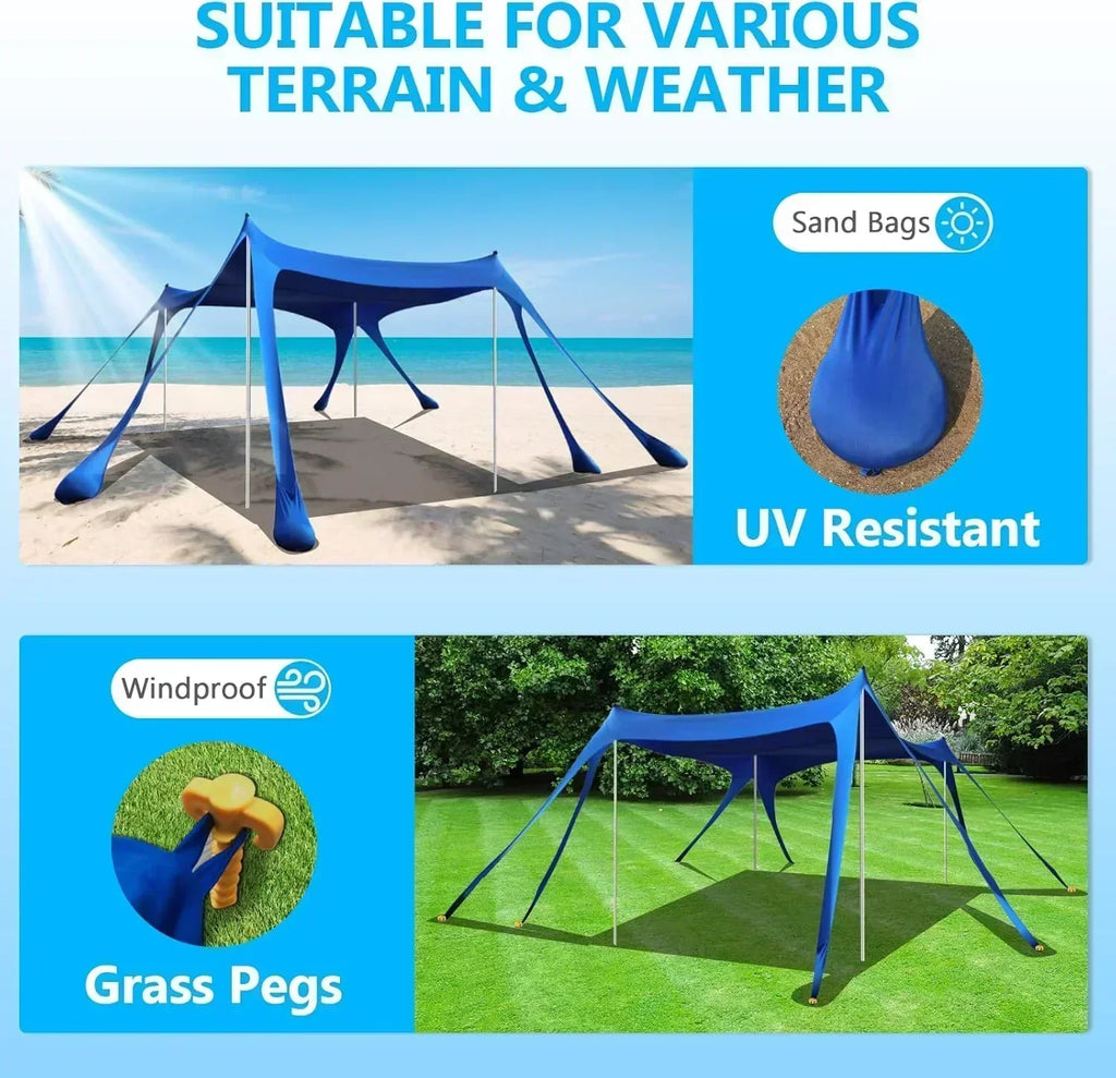 Beach Tent Sun Shelter 10 x 10 FT Beach Canopy Tent Sun Shade Heavy Duty UPF50+ Beach Tent