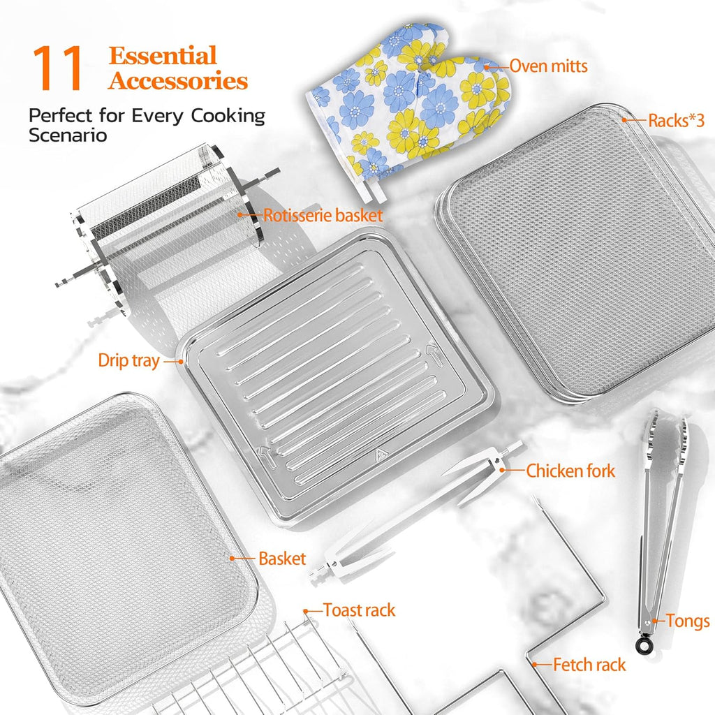 Large 20-quart air fryer 10-in-1 combo with window rotisserie 3 dehydrator racks ETL certified