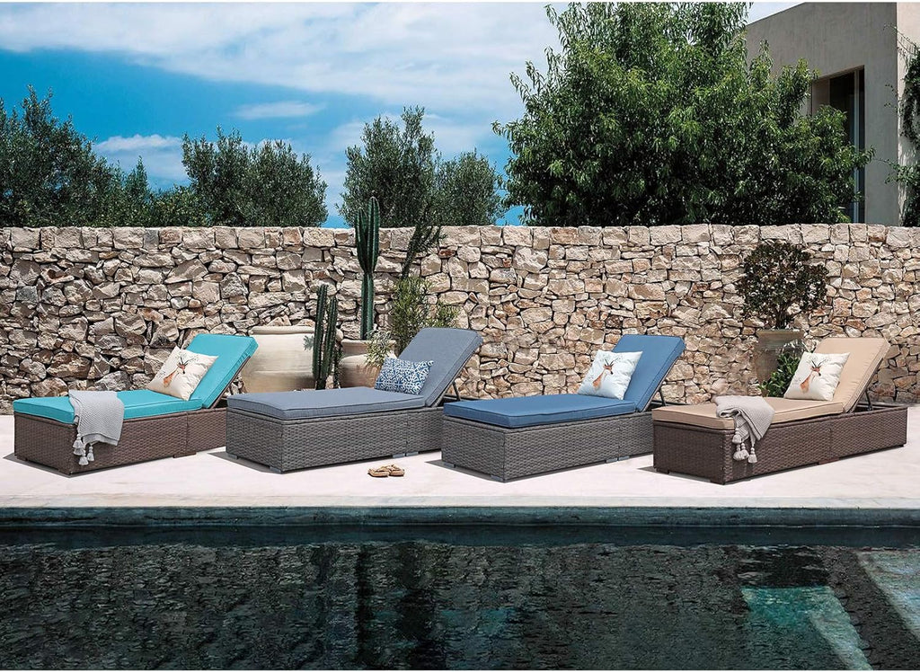 Patiorama Outdoor Patio Lounge Chair Elegant Reclining Adjustable Pool Rattan Chaise Chair