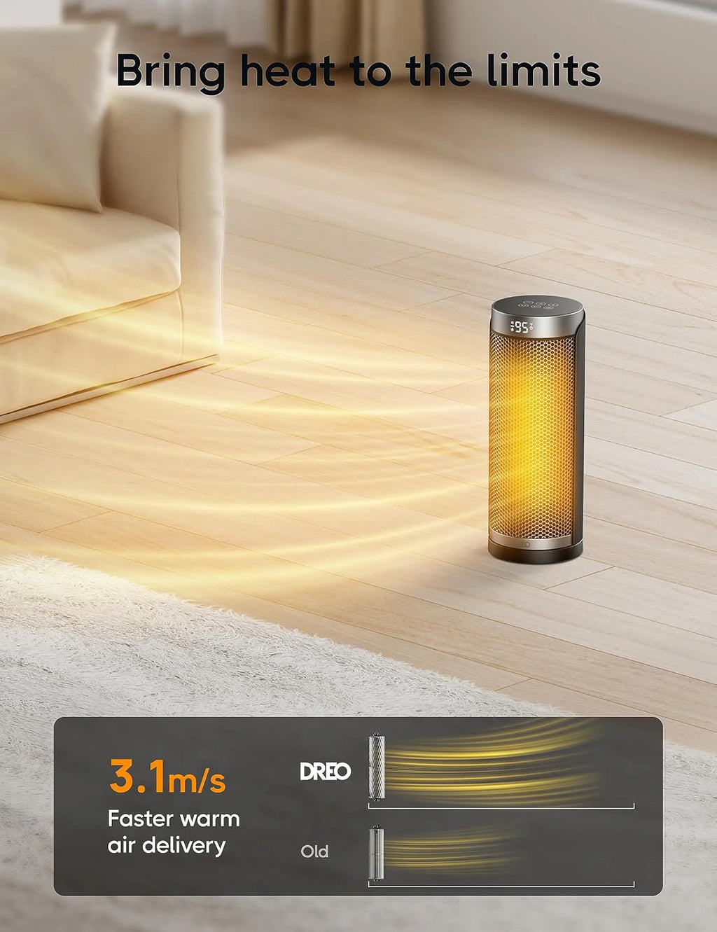 Dreo Space Heater, 1500W Electric Heaters for Indoor Use with Thermostat, 70�� Oscillation, 8 Safety Protections, 5 Modes, Remote, 12H Timer, Quiet Portable Heater for Office, Bedroom, Large Room