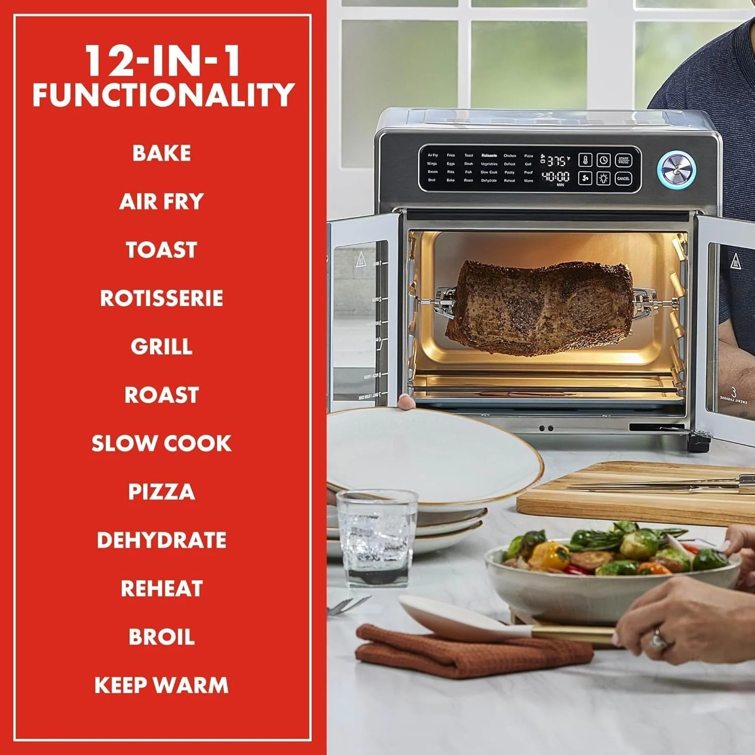 Extra Large French Door Air Fryer Toaster Oven Combo 24 Cooking Functions Digital Controls