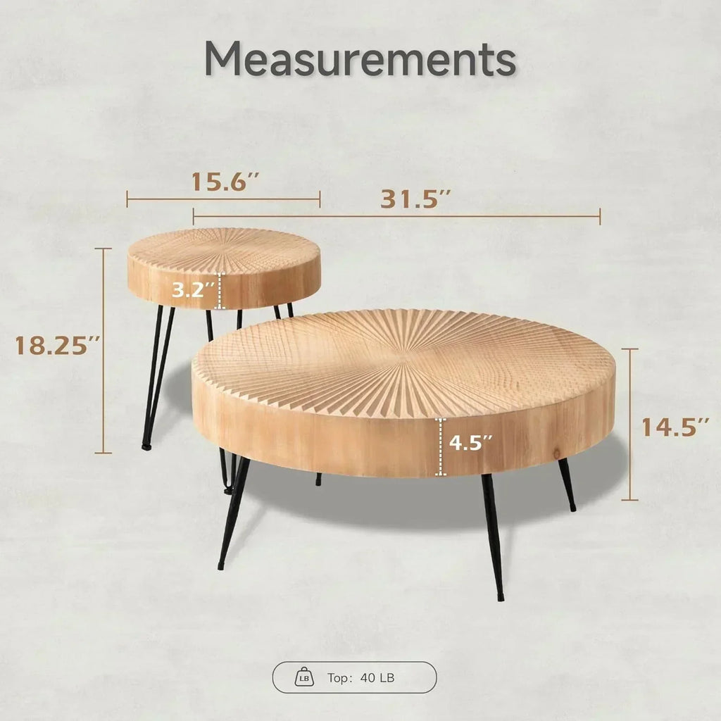 Two-Piece Modern Farmhouse Living Room Coffee Table Set Round Nesting Tables