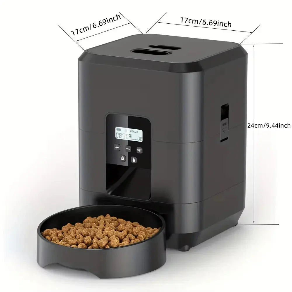 Automatic Cat Feeder 2L Timed Dry Food Dispenser with LCD Display and Slow Feed Mode for Cats and Small Dogs
