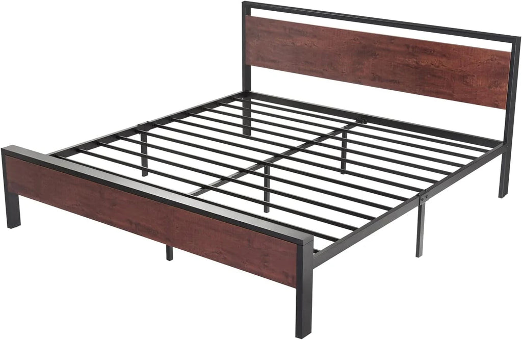 SHA CERLIN 14 Inch Full Size Metal Platform Bed Frame with Wooden Headboard and Footboard