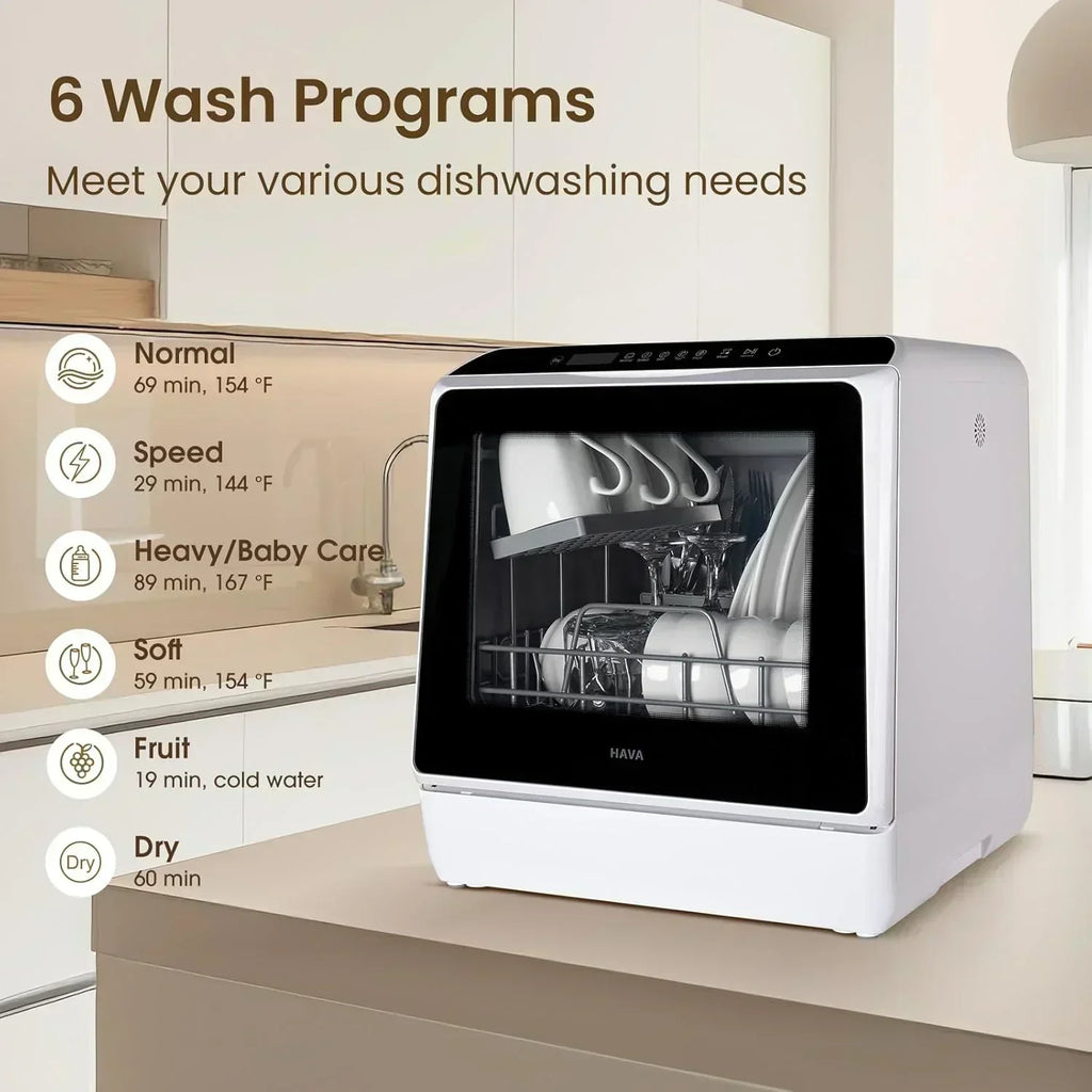 HAVA tabletop dishwasher 6-program portable dishwasher with built-in 5-liter water tank