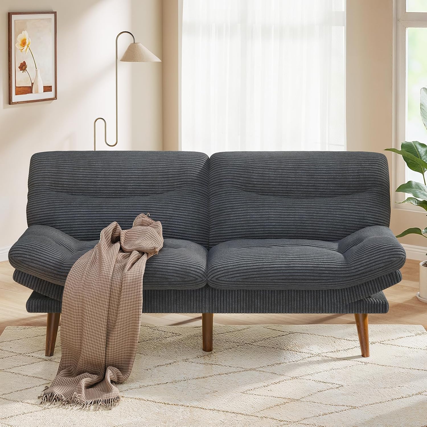 Convertible Futon Sofa Bed, 66 Inch Corduroy Futon Sofa Recliner Sofa Bed for Small Spaces, Playrooms or Offices
