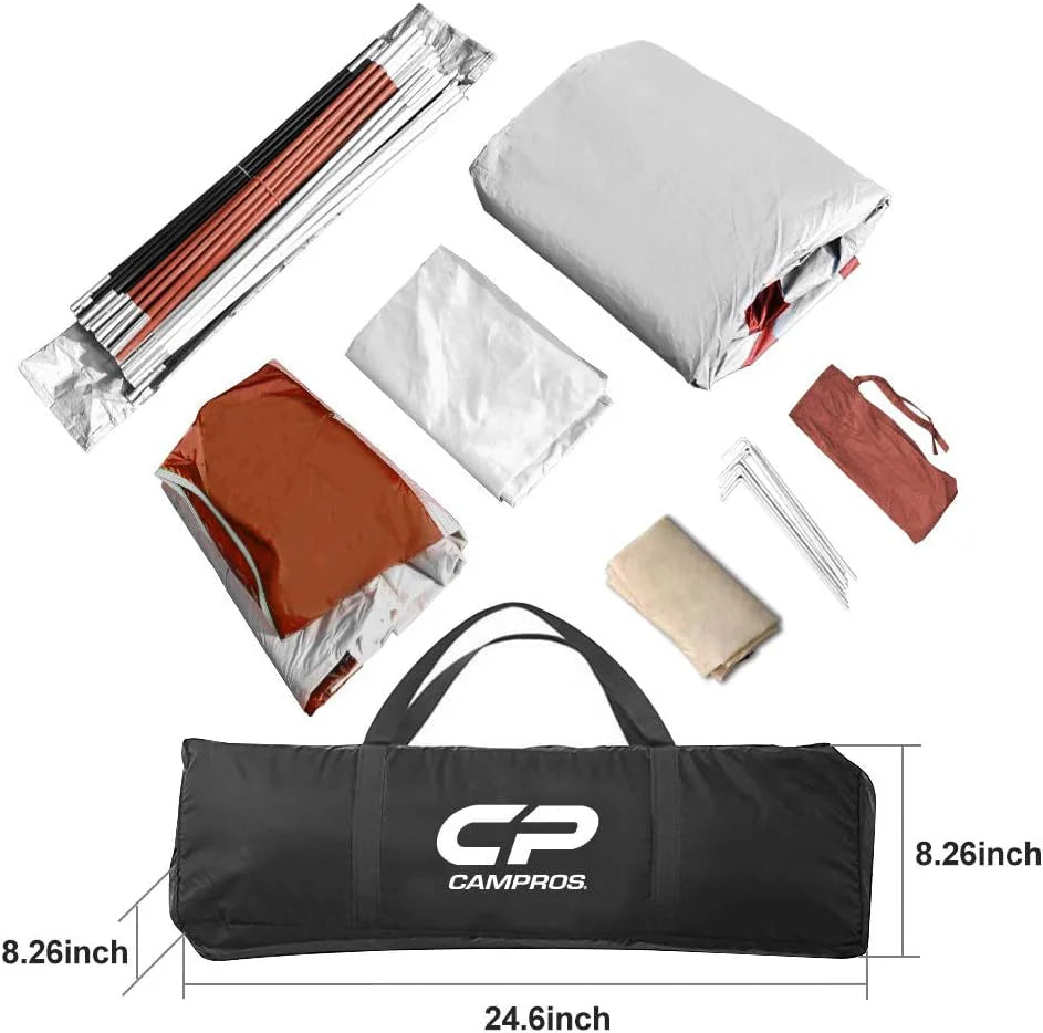 CAMPROS CP Tent 8 Person Camping Tents, Weather Resistant Family Tent, 5 Large Mesh Windows, Double Layer, Divided Curtain for Separated Room, Portable with Carry Bag