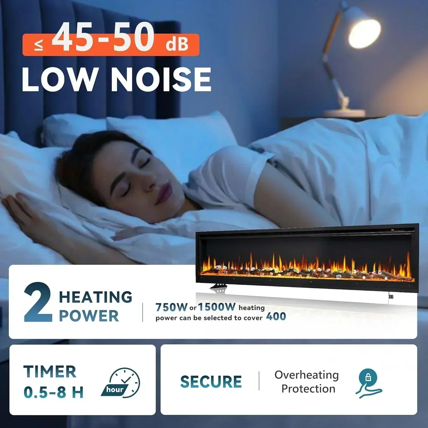 EUHOMY 50 Inch Electric Fireplace Wall Recessed Adjustable Flame Color Fireplace Heater