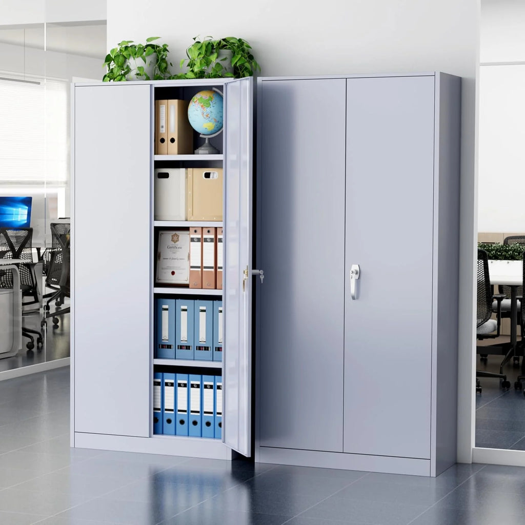 Greenvelly Metal Storage Cabinet, 72 Black Locking Metal Cabinet with 2 Doors and 4 Adjustable Shelves, Lockable Garage Storage Cabinets for Home Office, Garage, Kitchen, Living Room