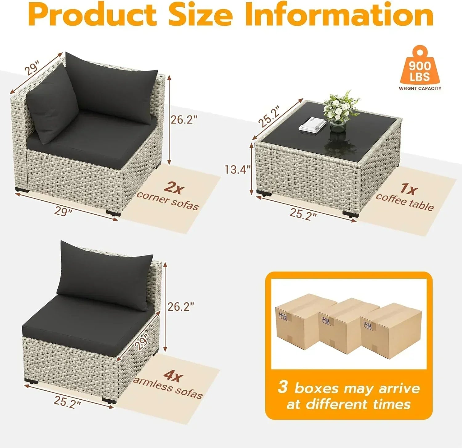 UDPATIO Outdoor Patio Furniture Set 7-Piece PE Wicker Sectional Sofa Outdoor Conversation Set