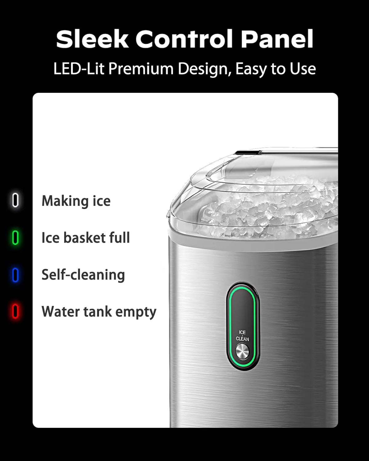 Nugget Ice Maker Countertop, Silonn Chewable Pellet Ice Machine with Self-Cleanin Function, 33lbs/24H Portable Ice Makers for Home Kitchen Officce, Black