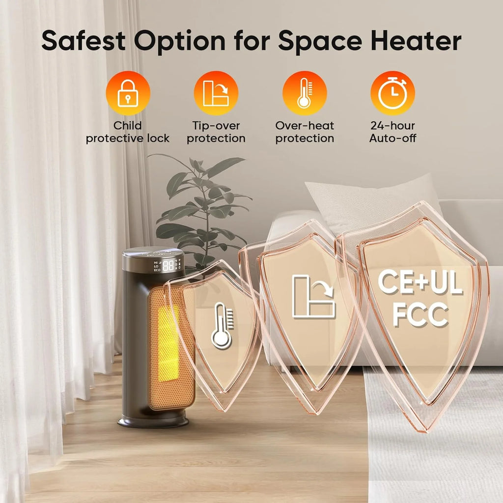 1500W Space Heaters for Indoor Use, Smart PTC Electric Heater with Wifi/App & Remote Control, 24H Timer, 90?? Oscillation, Overheat and Tip-Over Protection, 5 Modes for Home Office Bedroom Bathroom