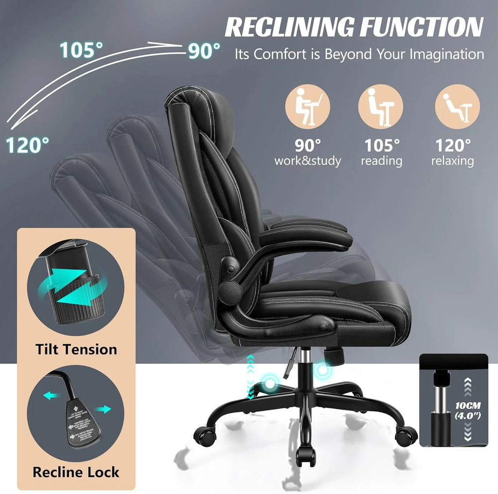 Office Chair Large High-Foot Computer Desk Chair, Breathable Leather Chair Lumbar Support Rotating Computer Chair