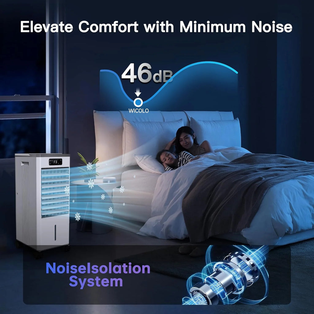 Windowless Portable Air Conditioners, Evaporative Air Cooler w/3 Modes & 3 Speeds, 12H Timer for Smart Auto-off, 2-Gal Tank for 20H Cooling,16FT Remote,No Hose Needed,46db Swamp Cooler