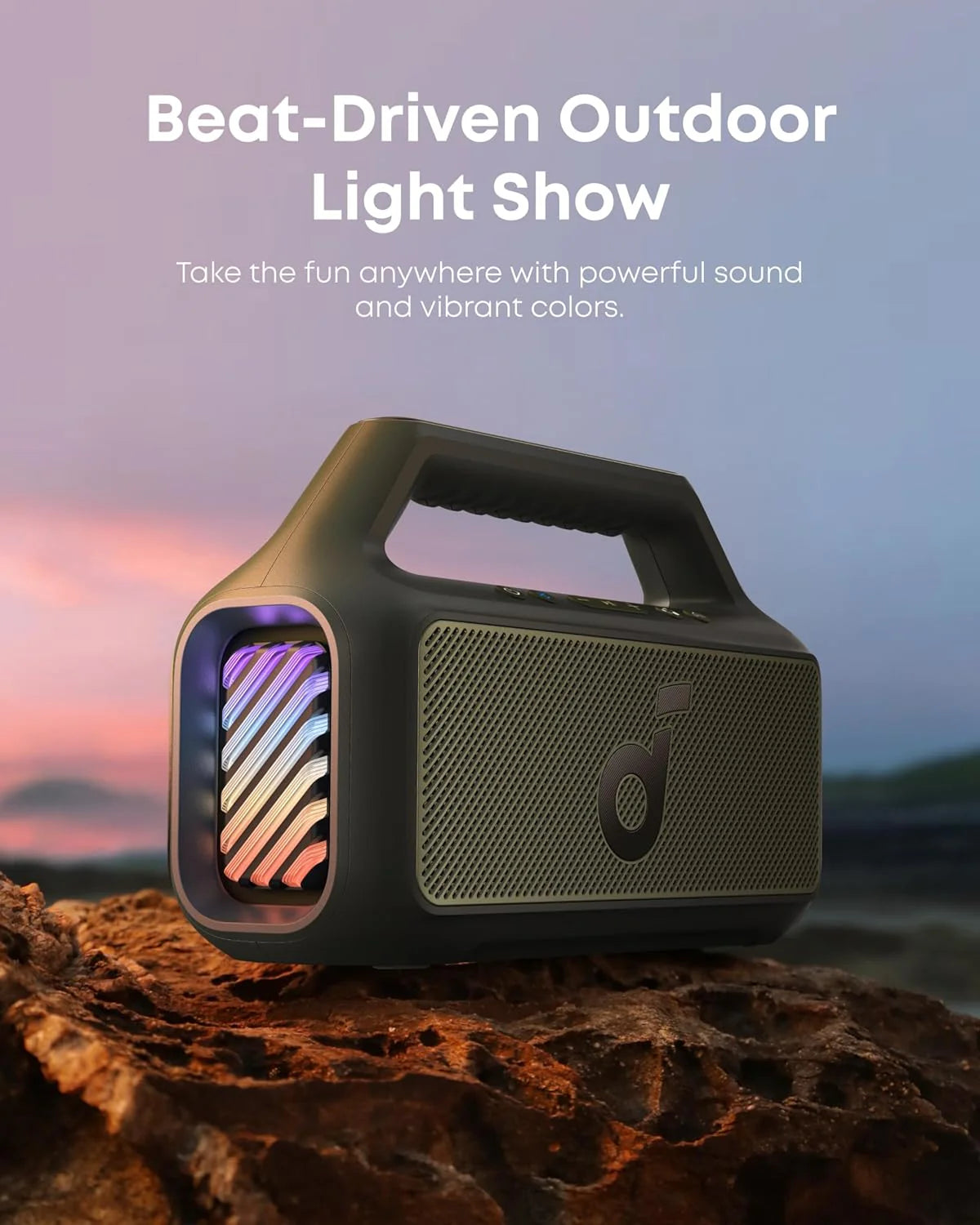 Outdoor Speaker, 80W, Subwoofer, BassUp 2.0, 24H Playtime, IPX7 Waterproof, Floatable, RGB Lights, USB-C, Custom EQ, Bluetooth 5.3, Portable for Camping, Beach, and Backyard
