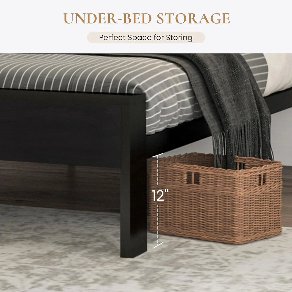 SHA CERLIN 14 Inch Queen Size Metal Platform Bed Frame with Wooden Headboard and Footboard