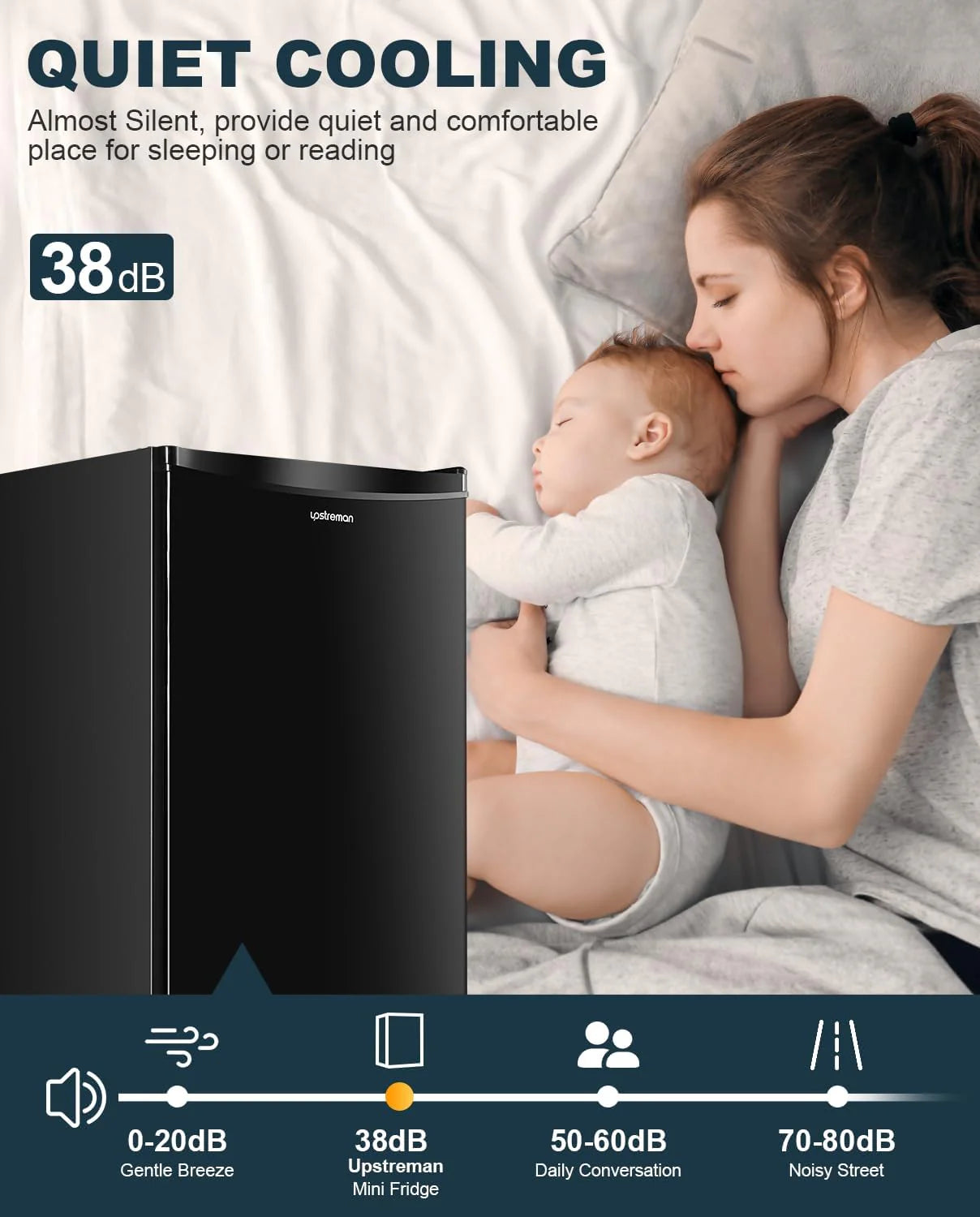 Upstreman 3.2 Cu.Ft Mini Fridge with Freezer, Single Door Mini Fridge, Dorm Fridge, Adjustable Thermostat, Mini Refrigerator