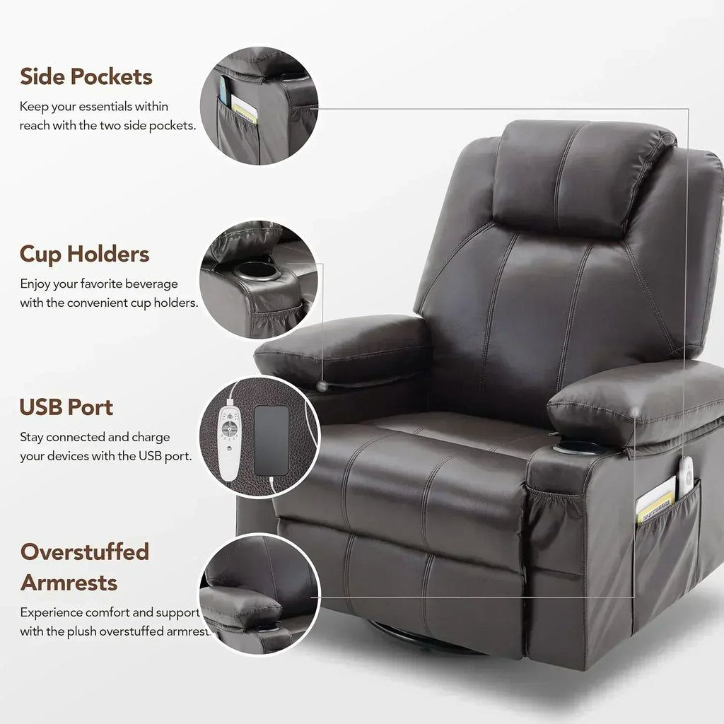 Large Swivel Rocking Recliner with Massage Function 360 Degree Swivel Rocking Single Sofa
