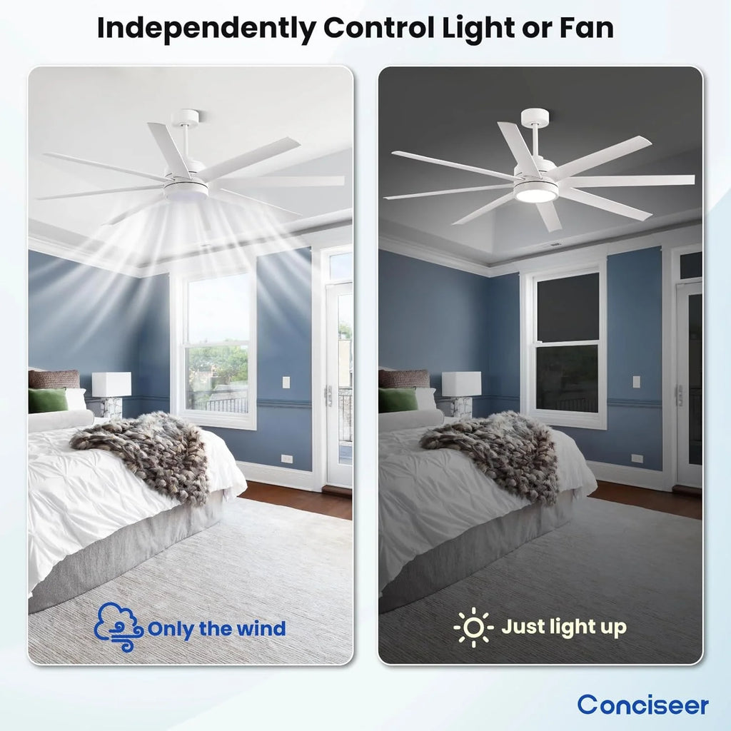 Modern Ceiling Fans with Lights, 72 Inch Ceiling Fan with Light and Remote, Bedroom Living Room Library Cafe Outdoor/Industrial,24W 3CCT Dimmable, 8 Blades 6 Speed Reversible Quiet DC Motor, Black