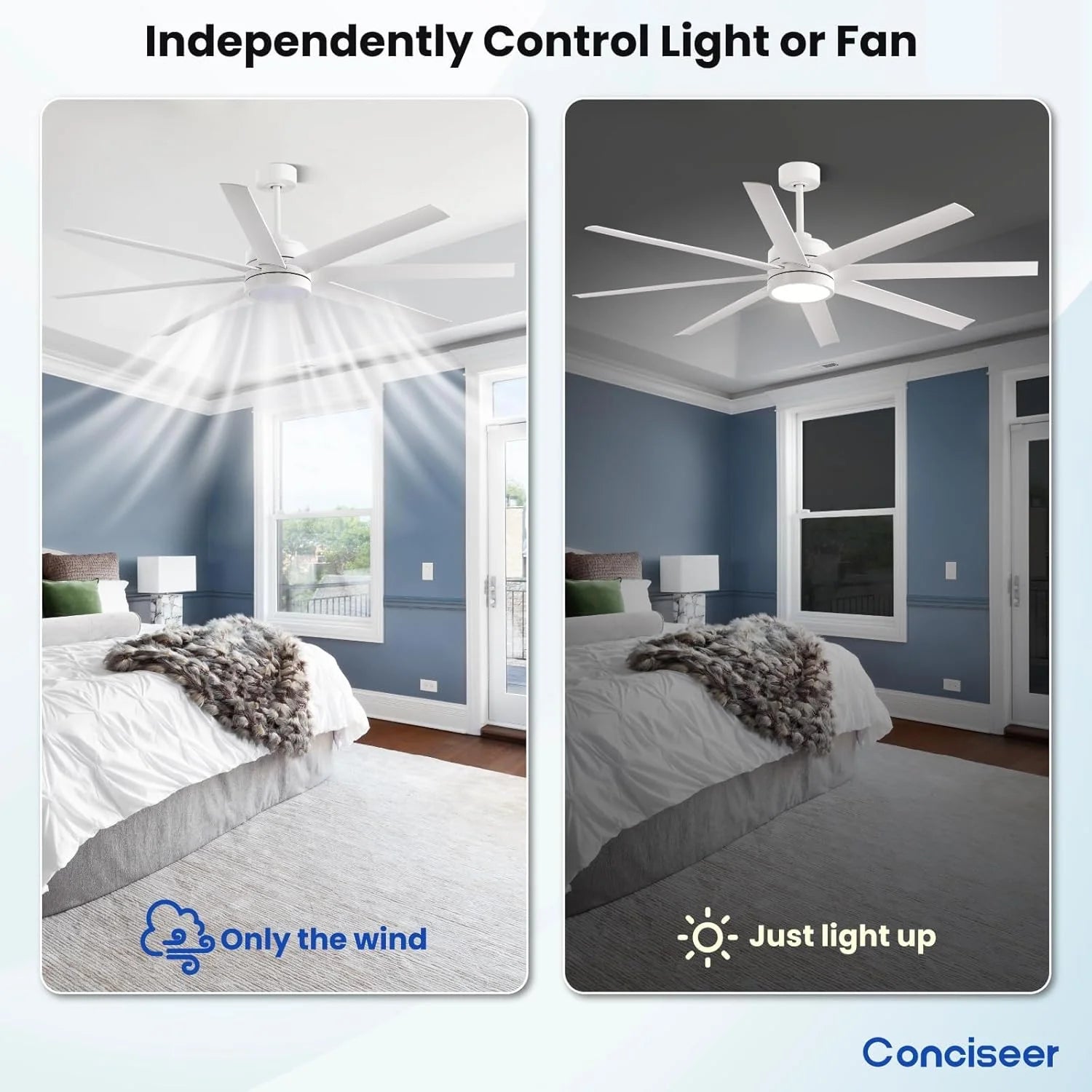 Modern Ceiling Fans with Lights, 72 Inch Ceiling Fan with Light and Remote, Bedroom Living Room Library Cafe Outdoor/Industrial,24W 3CCT Dimmable, 8 Blades 6 Speed Reversible Quiet DC Motor, Black