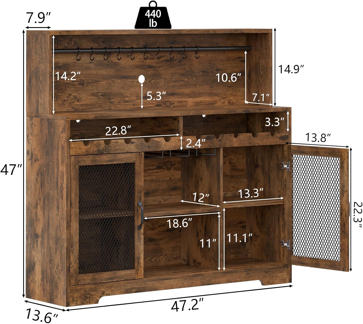 Wine Bar Cabinet with LED Light Liquor Cabinet with Glass Holder Coffee Bar for Liquor