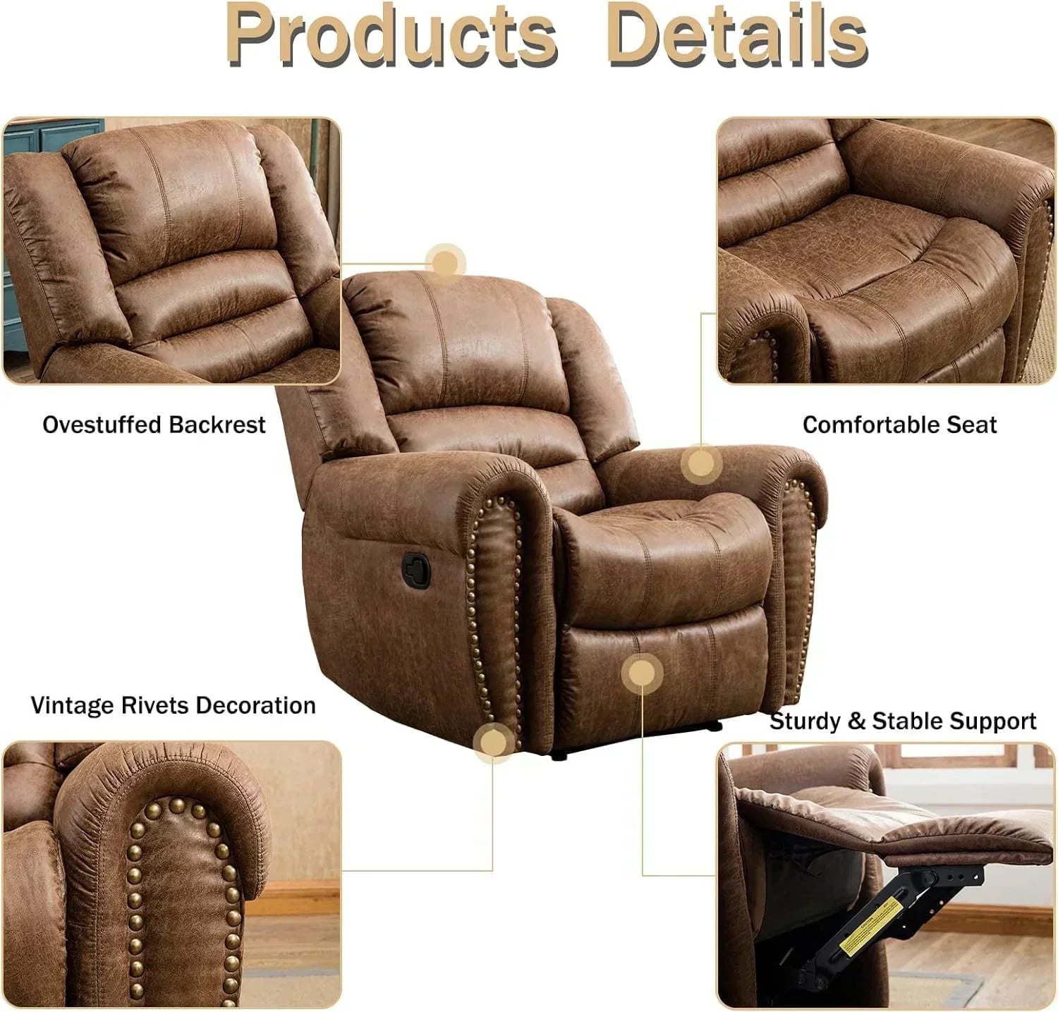 Leather recliner classic traditional manual recliner single sofa for living room