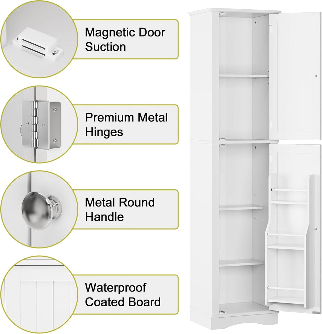 Tall Pantry Cabinet, Freestanding Storage Cabinet, Wooden Kitchen Pantry with 4 Doors and 5 Shelves, 72 Floor Cabinet Organizer