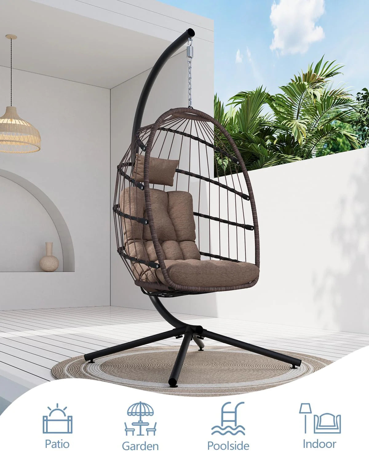 SWITTE Egg Chair Outdoor Indoor Wicker Hanging Egg Swing Chair 350lbs Capacity for Patio