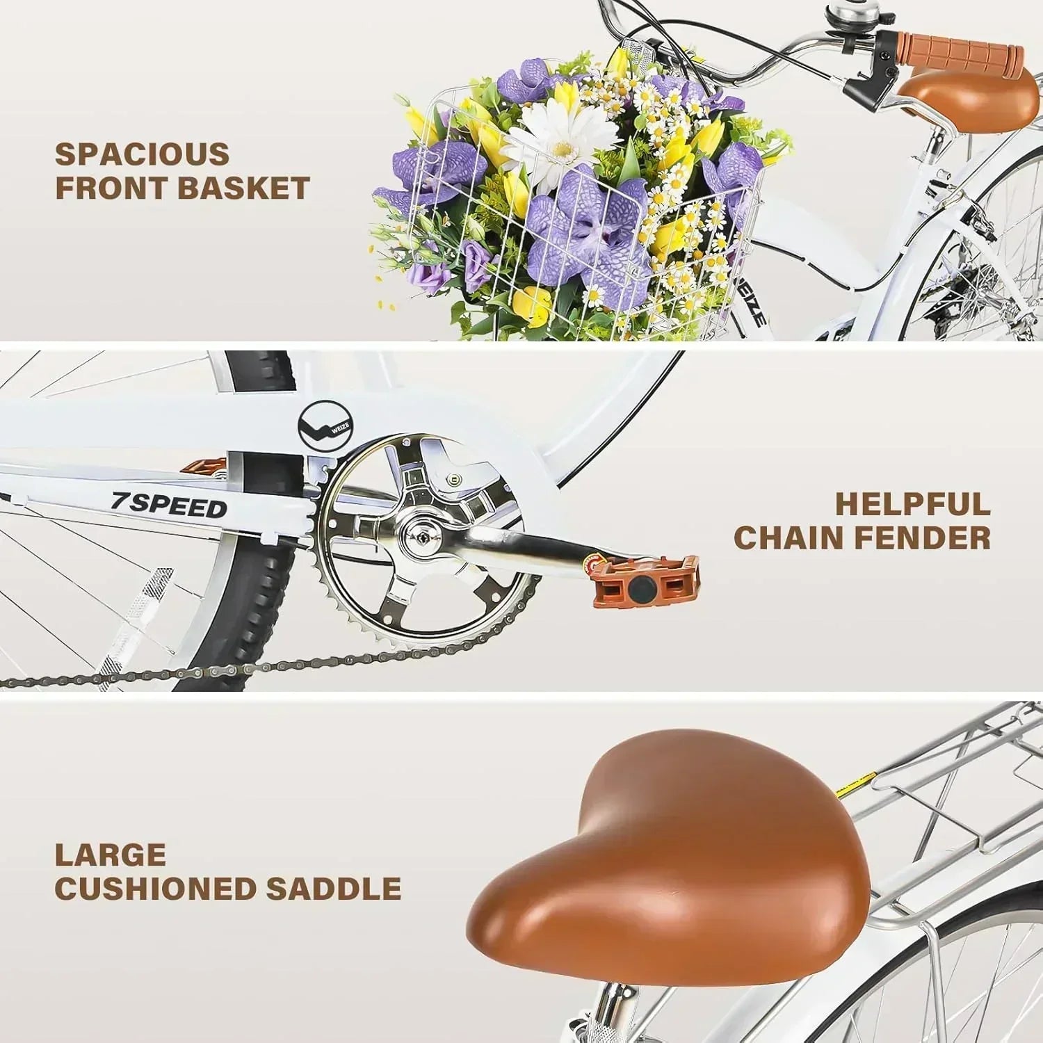 WEIZE Beach Cruiser Bike 26 inch Commuter Bicycle for Adult Men and Women 7-Speed/High-Carbon