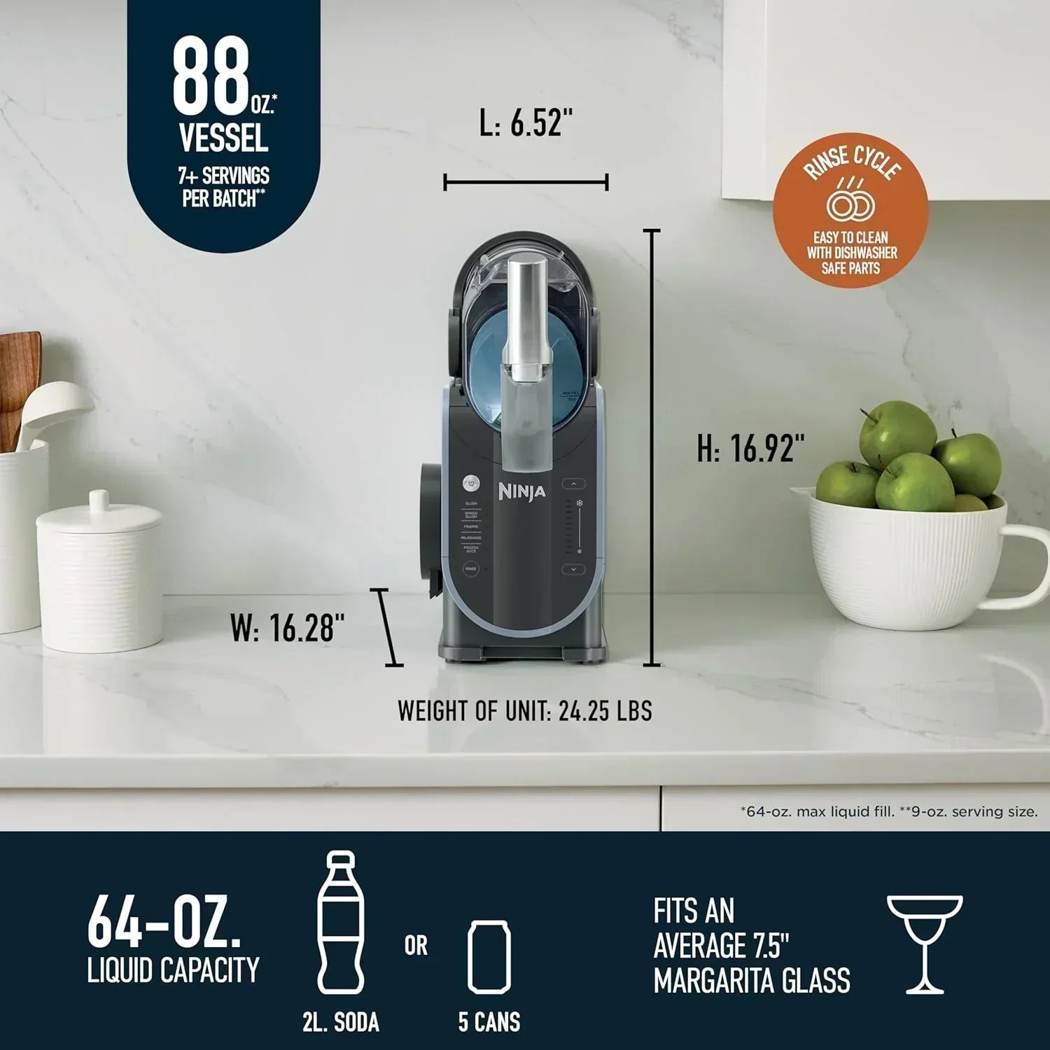 Ninja SLUSHi with RapidChill Technology 88 oz Frozen Drink Slushie Machine 5 Preset Programs