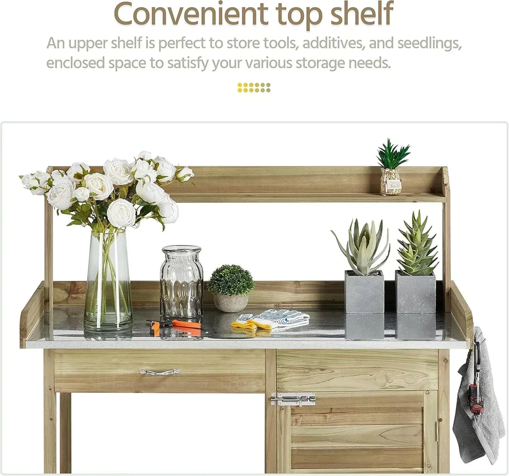 Yaheetech Outdoor Garden Potting Bench Table Work Bench Metal Tabletop Cabinet Drawer