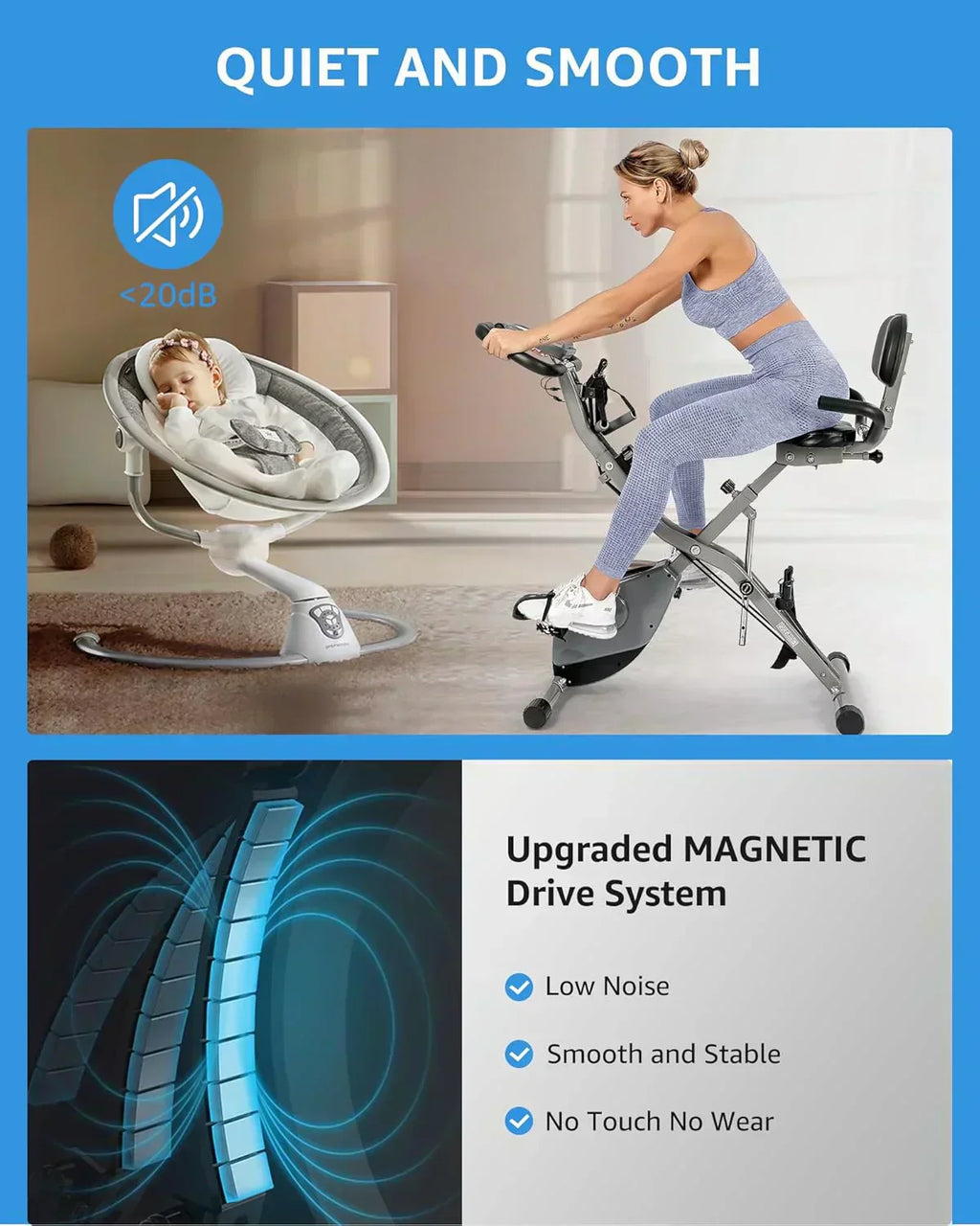 Foldable Exercise Bike Stationary Bikes  5 IN 1 Indoor Workout Cycling Bike Quiet Magnetic Resistance