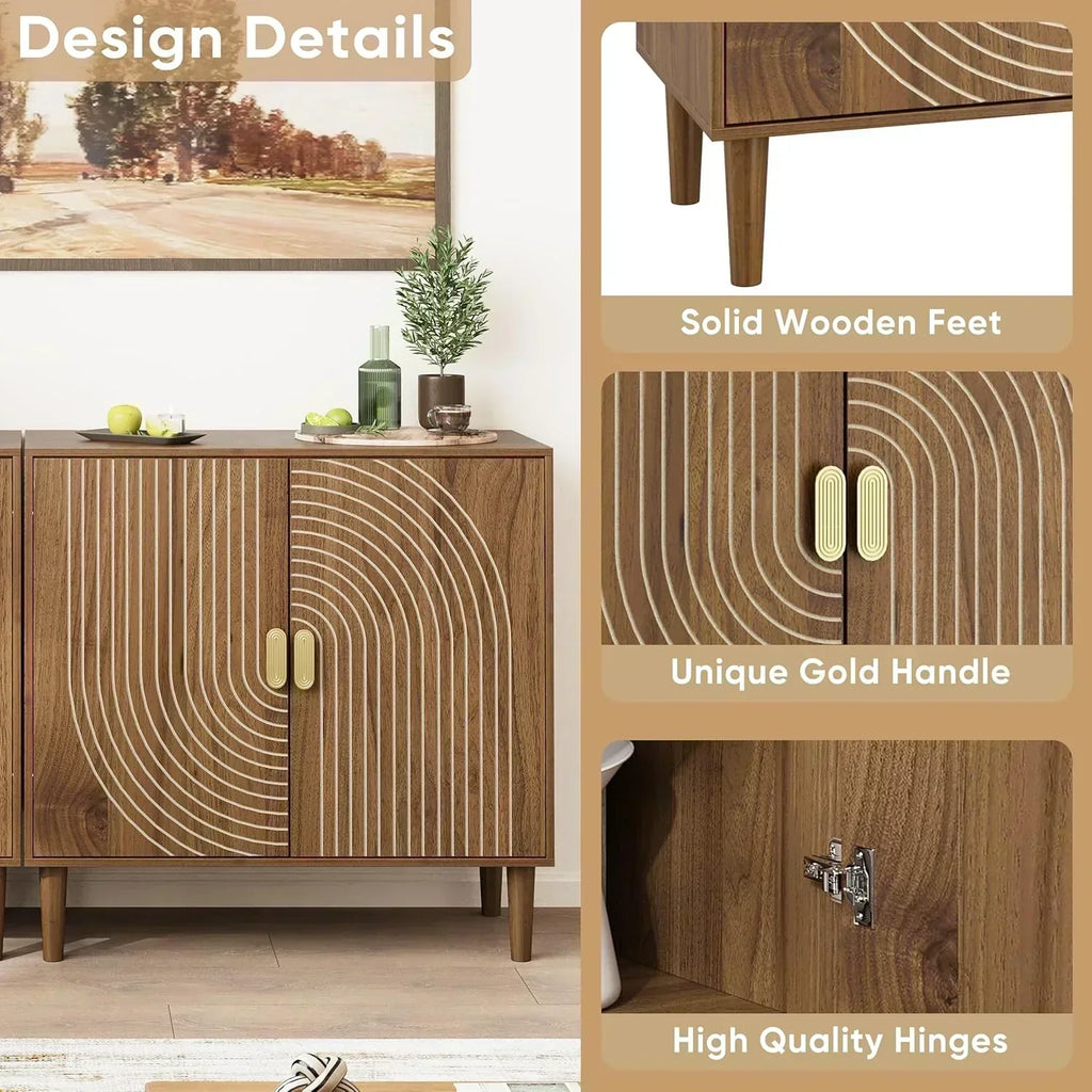 Walnut sideboard freestanding dining cabinet with cable channel design wooden storage cabinet