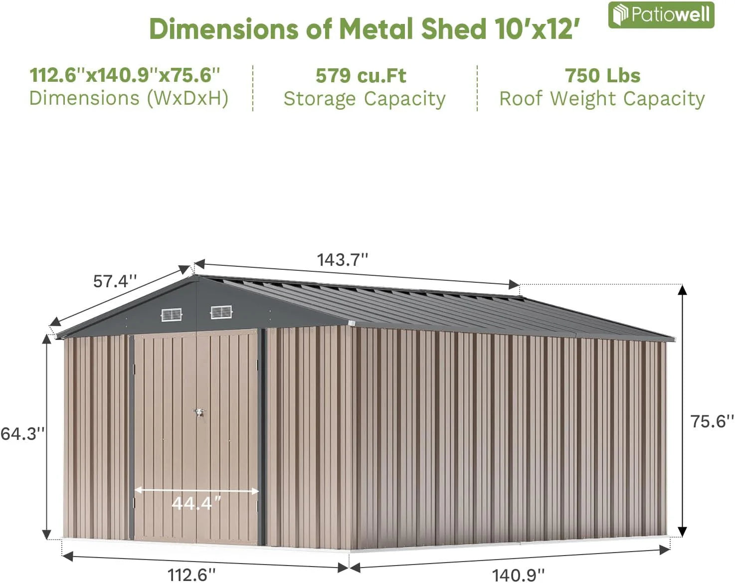 Patiowell 5x3 FT Outdoor Storage Shed Tool Shed with Sloping Roof and Lockable Door Metal Shed